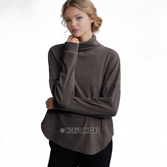 Varley Gray Rainer Brushed Rib Turtleneck Pullover Sweater Soft Jumper Size L - Picture 10 of 12